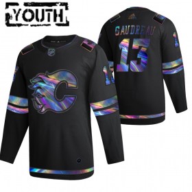 Lasten NHL Calgary Flames Pelipaita Johnny Gaudreau 13 2021-22 Irisoiva holografinen Musta Authentic